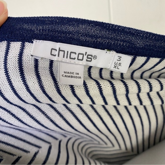 Chicos Women's Navy White Striped Pullover Top Tunic Knit Size Large Sz 3 US XL - Picture 6 of 9